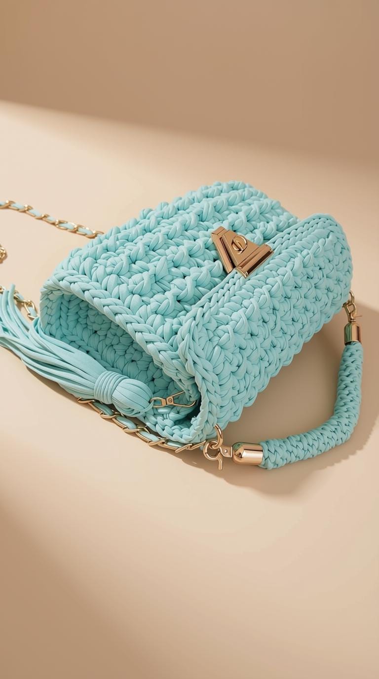 Sky Blue Crochet Bag | T-Shirt Yarn Purse | Knitted Woven Handbag Sling Bag | Summer Crossbody Purse | Everyday Women's Bag | Gift for Her