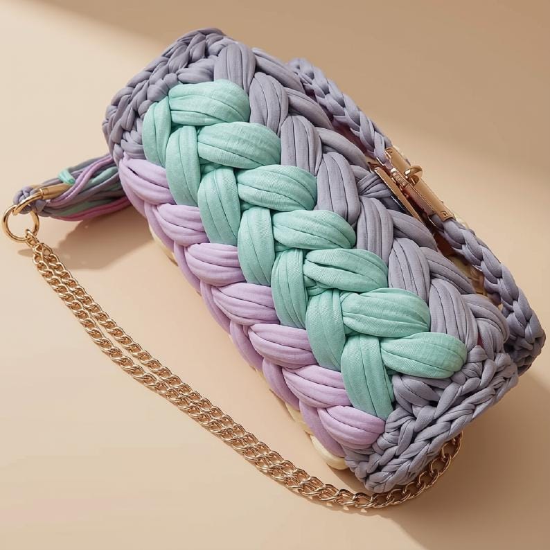 Multicolor Crochet Purse | T-Shirt Yarn Handbag | Colorful Shoulder Bag | Bohemian Chain Strap Purse | Chunky Knit Crossbody |Gift for Her
