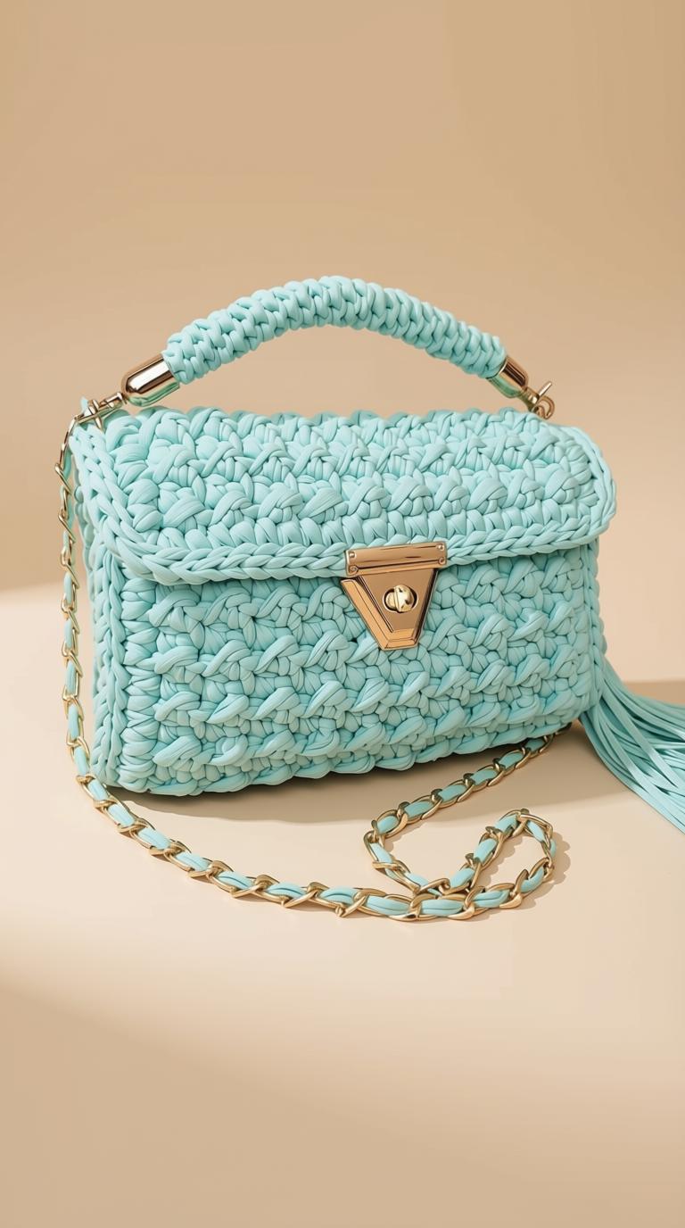 Sky Blue Crochet Bag | T-Shirt Yarn Purse | Knitted Woven Handbag Sling Bag | Summer Crossbody Purse | Everyday Women's Bag | Gift for Her